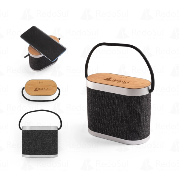 Caixa de som Personalizada de Bambu 15W com carregador wireless super-rápido Caixa de som Personalizada de Bambu 15W com carregador wireless super-rápido